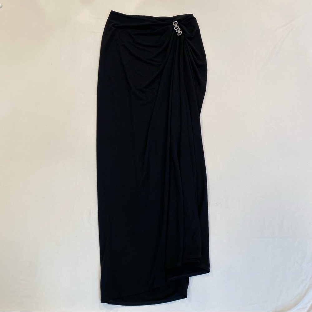 GOTTEX Vintage 80s Elegant Black Women's Wrap Maxi Skirt with Rhinestone Accent
